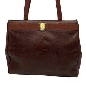 SALVATORE FERRAGAMO TOTE BAG AN21 EMBOSSING VALA LEATHER BROWN